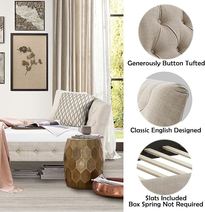Rosevera Jamie Modern Upholstered Twin Daybed Frame Button Tufted Fine Polyester Easy aseemble with Wooden Legs Twin Size Daybed Sleeper Couch for Living Room Bedroom