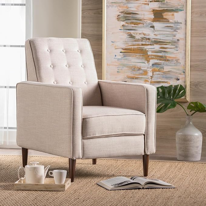 Mid-Century Fabric Rocker Recliner Chair with Tufted Design Adjustable Single Recliner Sofa with Thicker Seat Cushion with Pocket for Living Room Bedroom Apartment (Wheat Style1)