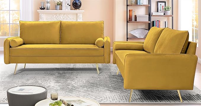 Kent Modern Sofa European Style Velvet Living Room Furniture with Tapered Legs Vintage Flair and Sleek Design Couch Greenish Yellow