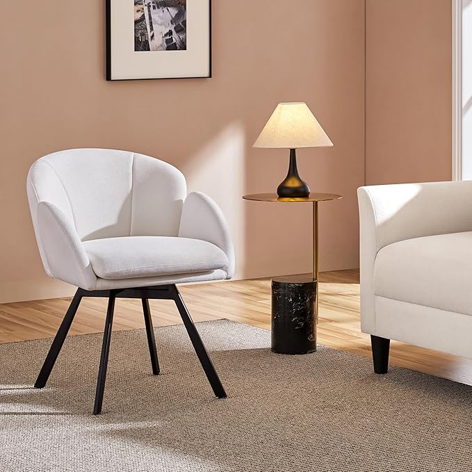 Yaheetech Swivel Accent Chair Flower Chenille Armchair Vanity Chair Side Chair with 360-Degree Swivel Base and Seat Cushion for Living Room/Bedroom/Home Office/Makeup White Set of 2