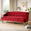 Christopher Knight Home Minxi Velvet Sofa Couch Home Sofa Living Room with Birch Wood Legs Comfort Modern 3 Seater Couch with Button Tufted Diamond Stitch Luxury Chaise Lounge Chair Wine Red