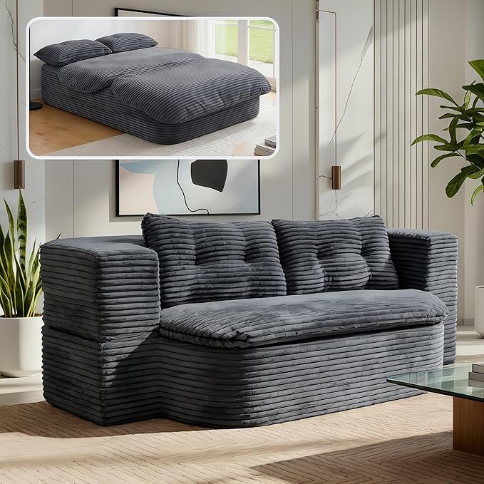 78.7-inch Folding futon Sofa Bed Full-Size Convertible Sleeper couch Bed Memory Sponge Double settee with Comfortable Mattress Suitable for Living Room and Guest Room (dark gray 78.7 inches)