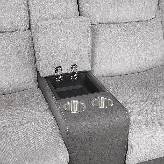 Lexicon Manual Reclining Loveseat for Living Room Chenille Double Recliner Loveseat Center Storage Console/Home Theater Seating/Wall Hugger/Padded Headrest Required Assembly Two-Tone Gray
