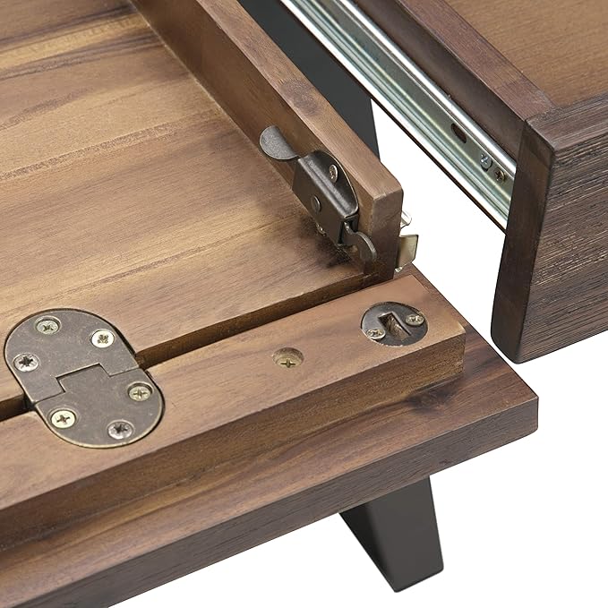 SIMPLIHOME Lowry Desk - 54 Inch Wide Solid Acacia Wood and Metal Writing Desk in Rustic Natural Aged Brown Modern Industrial Home Office Computer Table with 2 Drawers and Flip-Down Keyboard Tray
