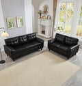 2+3 Seat Modular Sofa Set Faux Leather Sectional Couch with Deep Seats &amp Wide Armrests Mid-Century Tufted PU Upholstered Sofa Set for Living Room Apartment Office Vintage Storage Couch Black