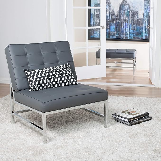 Ashlar Modern Accent Chair in Blended Leather Chrome/Gray