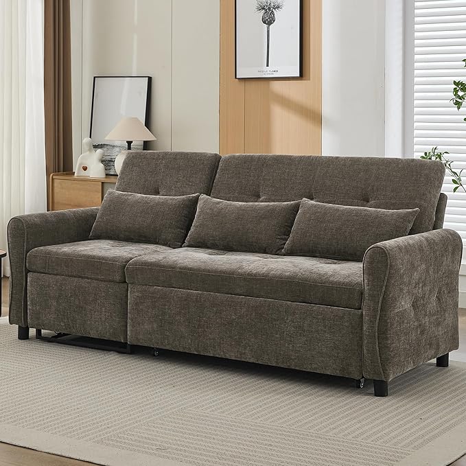 ERYE L-Shaped Reversible Recliner Sectional Sofa Chenille Upholstered Pull Out Convertible Sofabed with Pull Out Sleeper Couch Bed and Recliner Chaise Lounge and USB-C Ports