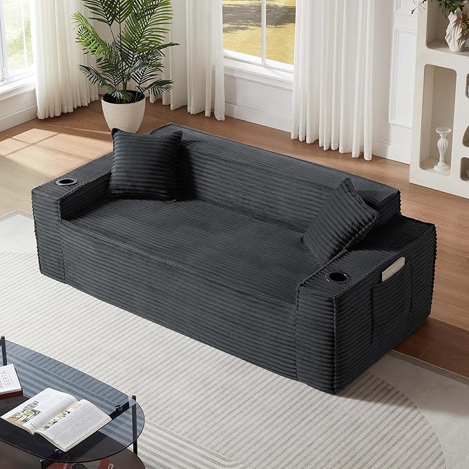 78'' Chenille Modular Loveseat White Boneless Loveseat with 2 Pillows Cloud Couch Love Seats for 2-Seater Upholstered Sectional Sofa for Living Room No Assembly Freely Combinable (80'' Gray)