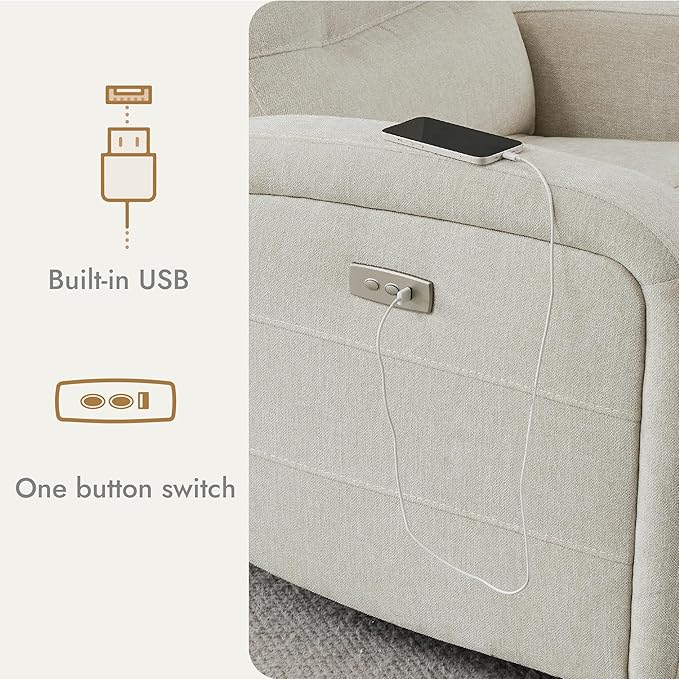 Watson &amp Whitely Swivel Power Recliner Glider Rocker Nursery Recliner with Charging Port for Living Room Fabric in Linen