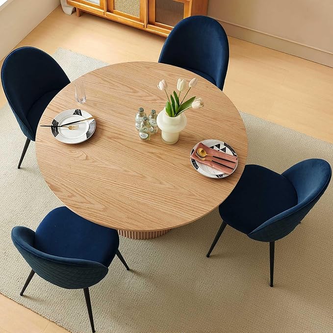 47-in Round Kitchen Table Set for 4 Modern Mid-Century Dining Room Table Pedestal with 4 Navy Blue Kitchen Living Room Chairs Set Space Saving Dining Set for Dinining Hall Reception Room