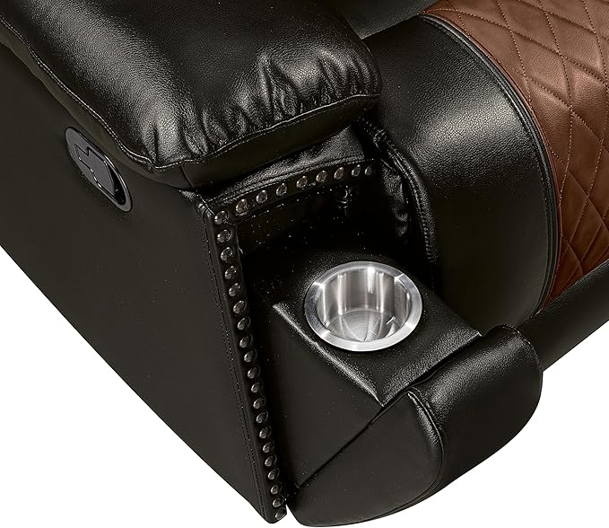 New Classic Furniture Nikko Faux Leather Manual Sofa with Dual Recliner Brown