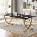 Tribesigns Executive Desk 63” W x 31.5” D Large Office Desk Modern Computer Desk Conference Table Meeting Room Table Business Furniture for Home Office Black and Gold