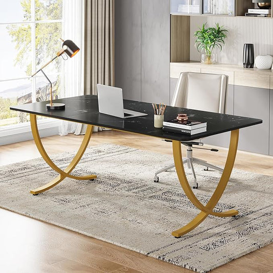 Tribesigns Executive Desk 63” W x 31.5” D Large Office Desk Modern Computer Desk Conference Table Meeting Room Table Business Furniture for Home Office Black and Gold