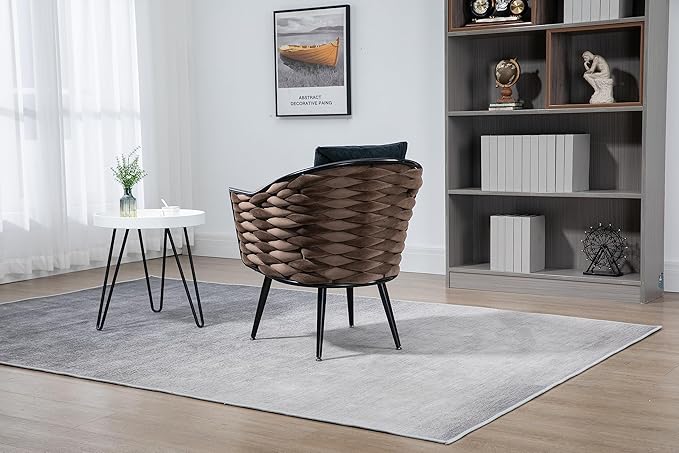 Velvet Accent Chair Modern Upholstered Armchair Tufted Chair with Metal Frame Single Leisure Chairs for Living Room Bedroom Office Balcony