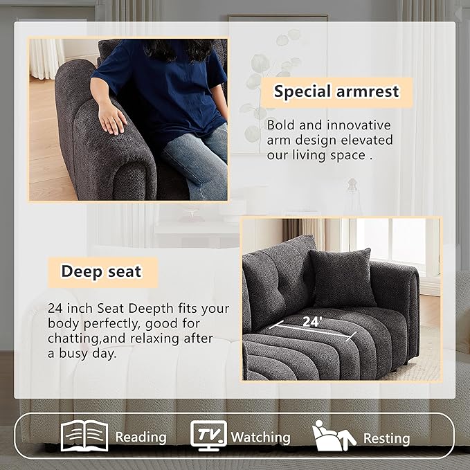 91.5 Modern Bubble Sofa Couch w/Medium Firm Seat Cushion and Deep Seats &amp Chenille Fabric 3 Seater Couch Sofa for Living Room Apartment Lounge Office （Dark Gray