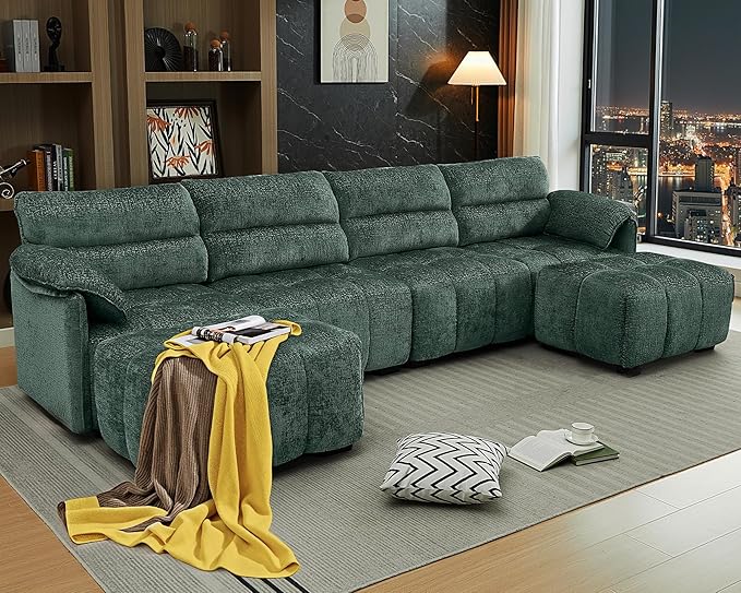 135 Modular Sectional Couch for Living Room Morden Chenille U Shaped Boneless Couch Cloud Sofa with Removable Armrest for Bedroom Apartment Green