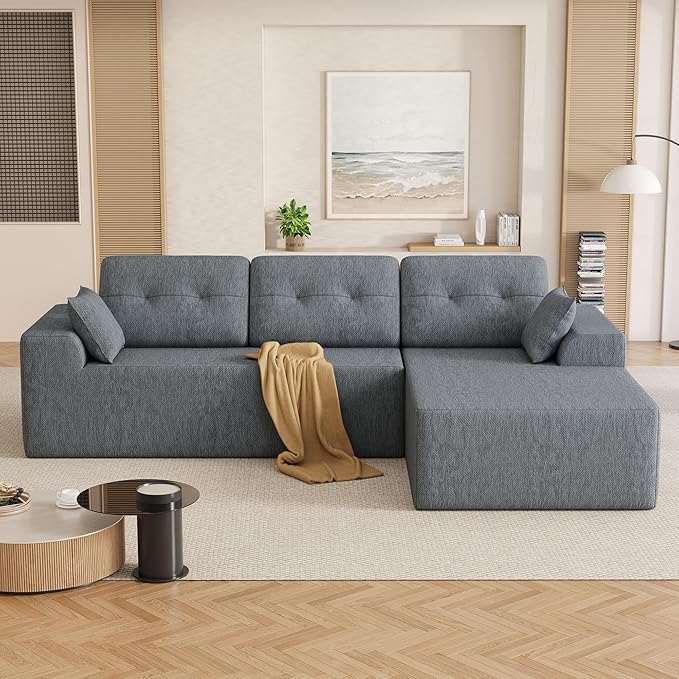 Ball &amp Cast 106 Modular Sectional SofaCloud Chenille Couch with Deep SeatBoneless L-Shaped SectionalModern Comfort Upholstered Sofa for Living RoomNo Assembly Required (Gray Right Facing Cha
