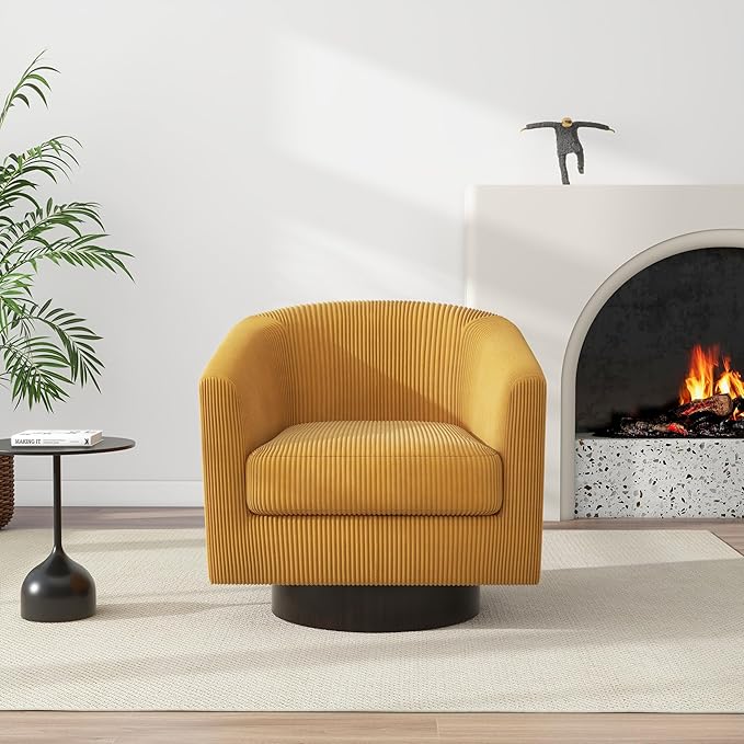 Swivel Barrel Accent Chair Modern Round Corduroy Fabric Arm Chair for Living Room Bedroom Comfy Club Reading Chairs for Adults (Corduroy Orange Set of 4)