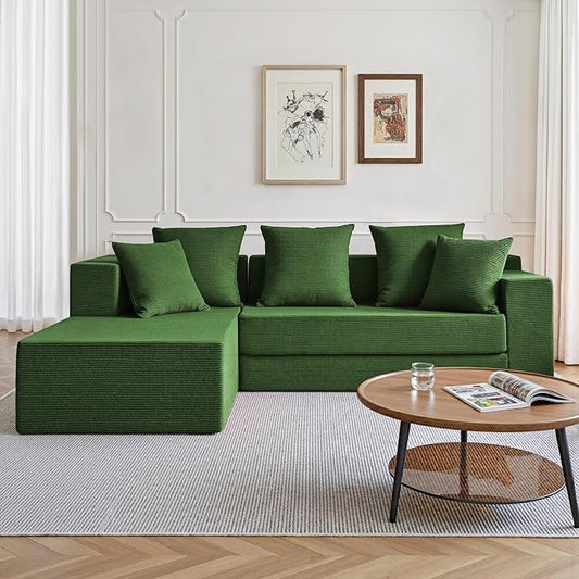 YINIX 106 Modular Sectional Sofa Modern Cloud Couch with L-Shape Chaise Upholstered Boneless Couches with Deep Seat Comfy Corduroy Sofa for Living Room Bedroom No Assembly (Green)