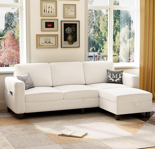 78 Sectional Sofa Couches for Living Room Beige Convertible L Shaped Couch with Storage Ottoman Deep Seat Pet-Friendly Linen Fabric Sofa Set for Small Space Apartment Dorm