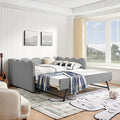Cozy Gingham Daybed with Trundle Twin Size Sofa Bed No Box Spring Needed with USB Port and Adorable Wave Shaped Linen Fabric Navy (Full+Black)