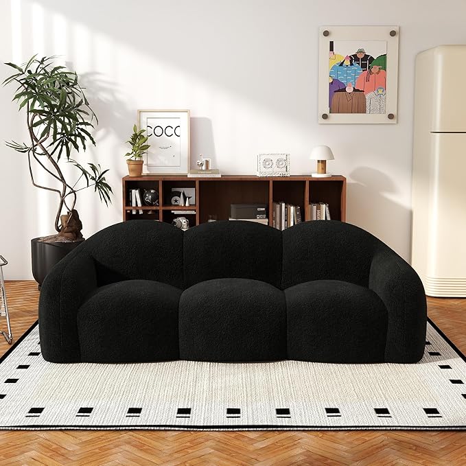 JACH Small Minimalist Sofa for Apartment Modern Comfy Upholstered Sofas Boneless Leisure Couches 3-Seater Cloud Couch for Living Room Bedroom Small Space (Black No Assembly Required)