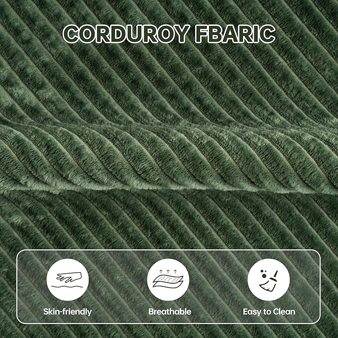 Cloud Single SofaChaise Lounge Chair with Cup Holder &amp Side PocketElevated Seat HeightNo Assembly RequiredBoneless Corduroy Chair for Small SpaceBedroomOffice (Green Single Sofa)
