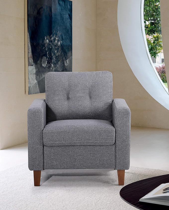 Container Furniture Rossetti Tufted Accent Armchair Mid Century Upholstered Sofa Chair for Living Room Bedroom Home Office with Removable Seat and Back Cushion in Dark Gray 32.87 Inches