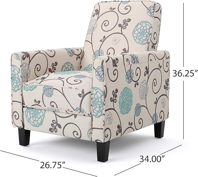 Christopher Knight Home Emmie Fabric Recliner (Set of 2) Light Beige with Blue Floral Dark Brown