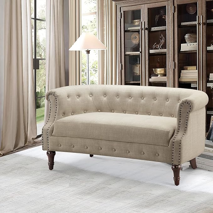 Rosevera C18-1 (1-B) Garner Chesterfield Settee Loveseat Beige