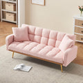 Teddy Futon Sofa Bed69 Modern Small Love Seat Couch for Small SpacesConvertible Tufted Sleeper Sofa Loveseat Couch Bed with Gold Metal Legs for Living RoomBedroomApartment (Teddy Pink)