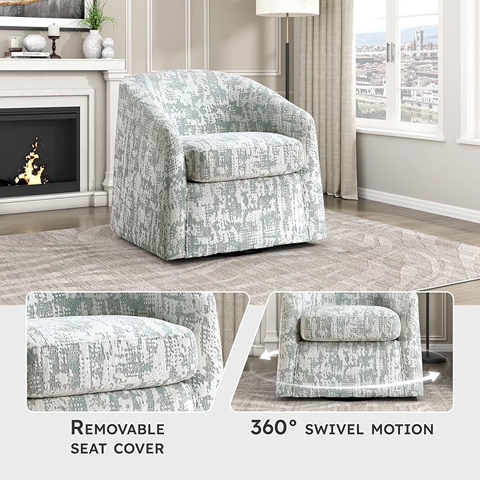 Lexicon 360 Degree Swivel Accent Chair Jacquard Fabric Arm Chair with Metal Swivel Base and Sloped Arms for Living Room/Bedroom/Office Assembled Green