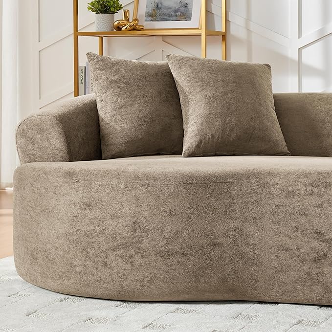 DEINPPA Oversized Modular Couch with 4 Pillows 4-Seater Curved Cloud Sofa Chenille Upholstered Comfy Couch for Living Room Apartment Office No Assembly Needed-Camel