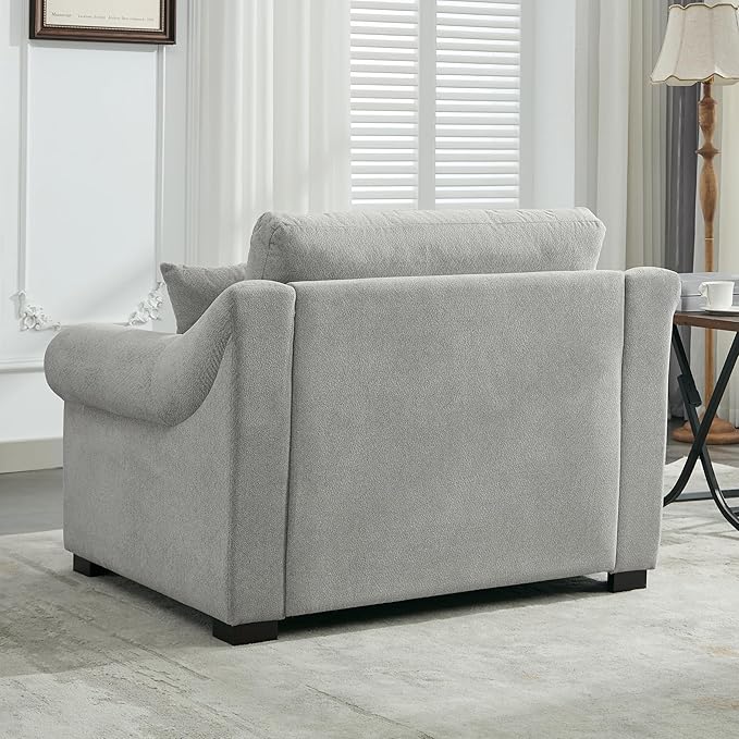 Modern Chenille Oversized Armchair 44.5 Wide Accent Chair Luxurious Chenille Fabric Single Sofa Chair with Pillows and Wide Armrests Living Room Apartment Offices (Light Gray-44.5'')