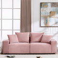 Modern Corduroy Sofa 88.5 inch Wide Living Room Couch with Wide Arms 3-Seater Living Room Couch with Throw Pillows Pink