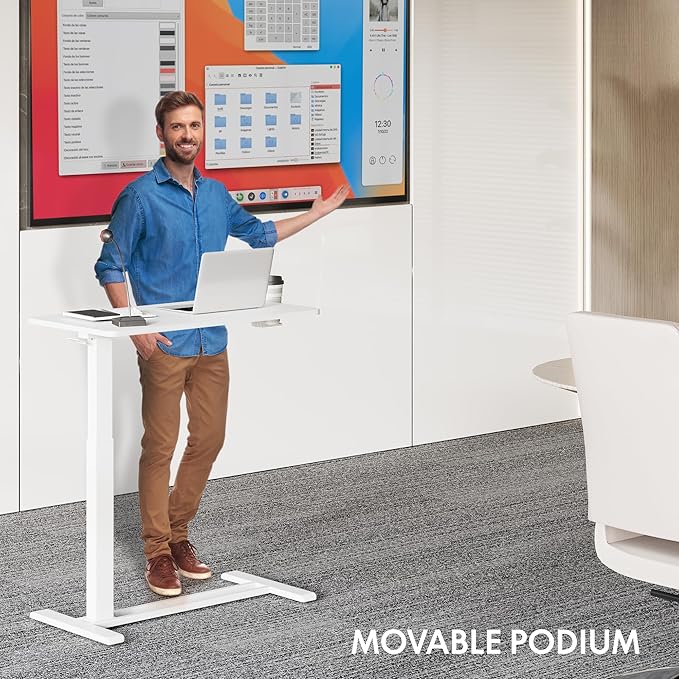 FLEXISPOT H7 Adjustable Overbed Bedside Table with Wheels Pneumatic Mobile Standing Desk Laptop Desk Rolling Computer Cart Movable Overbed Table Hospital Home Use(27.6 W x 15.7 D White)