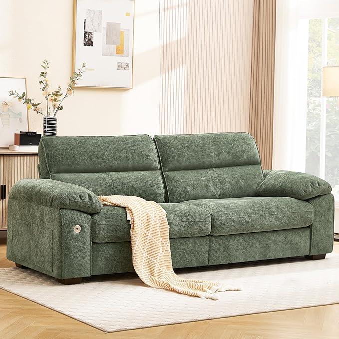 Ihanherry 92 Modern Sofa for Living Room Deep Seat Chenille Couch with Fast Charging Port &amp Removable Washable Cushions Pillow-Armrest Loveseat for Small Space/Apartment Sturdy Frame Green