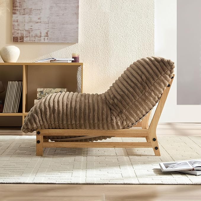 KEIKI 36 Corduroy Accent Armless Lazy Sofa Chair with Cushion Back Upholstered Modern Oversized Casual Single Sofa Chair Easy Assembly for Living Room and Bedroom Apartment Brown