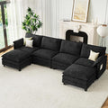 140 U-Shaped Modern Modular Sectional Sofa Chenille Cloud Couch with Storage Ottoman Deep Seat Couches with Side Pocket for Living Room Bedroom and Apartment Dark Grey