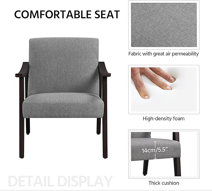 Yaheetech Leisure Chair with Solid Armrest and Feet Modern Mid-Century Accent Chair Linen Fabric Side Sofa for Living Room Bedroom 2pcs Dark Gray