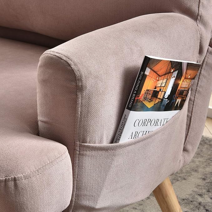 HOOOWOOO Living Room ChairLiving Room Set with Recliner Accent Chair and Ottoman with Side BagsPink Linen