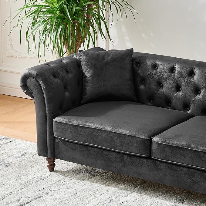 Loveseat Velvet Fabric Two- Seater Couch Buckle Design and Rivet Decoration Deep Seated Double Sofa Suitable for Living Room Bedroom Apartment Hotel etc (black-05)