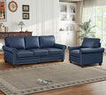 Antetek 2-Piece Comfy Upholstered Faux Leather Sofa Couch Set Mid-Century Modern Single Sofa Chair(1 Unit) + 3 Seater Couch(1 Unit) with Storage Space for Living Room Furniture Set Navy Blue