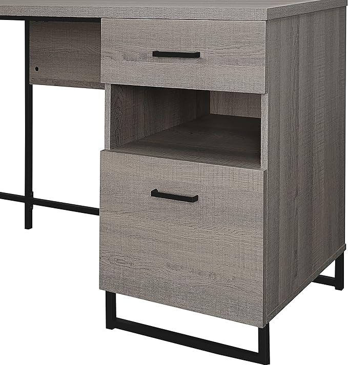 OSP Home Furnishings Hagney Lane L-Shape Desk with AC and USB Power Hub and Storage Farm Oak