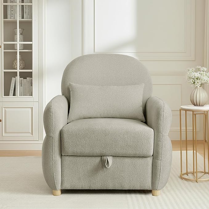 Accent Chairs Set of 2 Living Room Chairs in Chenille Fabric Modern Reading Chair with Storage Function for Living Room Apartment and Compact Spaces (Grey)