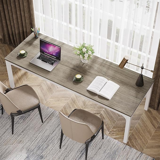 Tribesigns 2-Person Home Office Desk 78.7 Extra Long Computer Desk Double Workstation for Home Office Work Desk for Two People (Oak)
