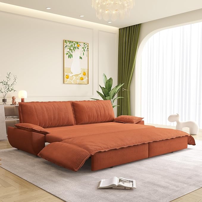 Cilee 73.2 Folding Sofa Bed 3-in-1 Convertible Loveseat Sleeper Sofa Pull Out Futon Sofa Comfy Floor Couch with Storage Pocket &amp 2 Pillows Love Seats Furniture for Living Room Corduroy Oran