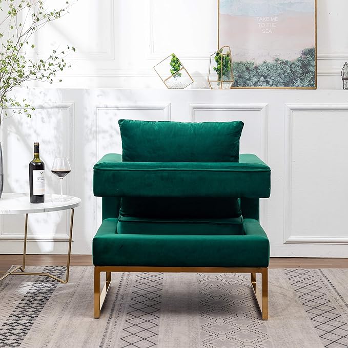 Roundhill Furniture Lenola Upholstered Accent Arm Chair Green 27.5D x 29.75W x 34.5H in