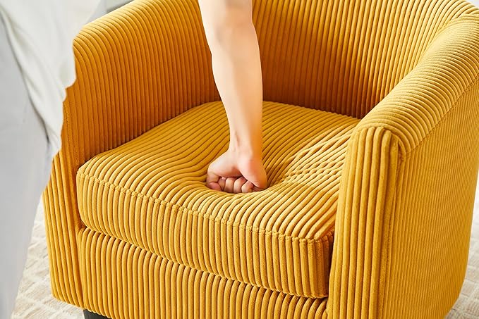 Modern Accent ChairUpholstered Arm Chair Corduroy Single Sofa Chair with Ottoman Foot Rest Comfy Armchair for Living Room Bedroom and OfficeYellow SZ170