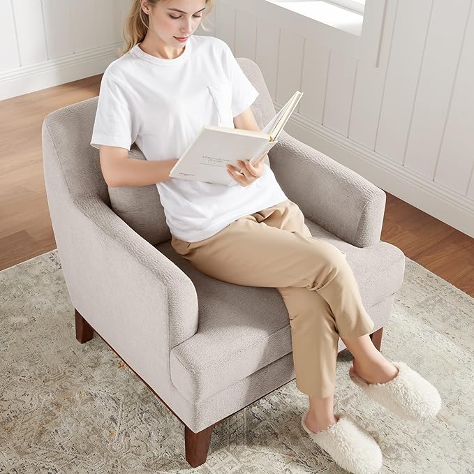 VANOMi Accent Chairs for Living Room 31 Oversized Armchair with Thick Cushion Terry Fabric Cozy Reading Chairs for Adults Bedroom Apartment Camel